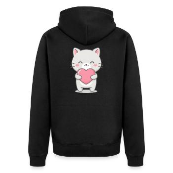 Kawaii Cat Heart Kawaii Cute Gray Cat - Unisex Premium Organic Zip Hoodie - black - Back - Nico (187cm)