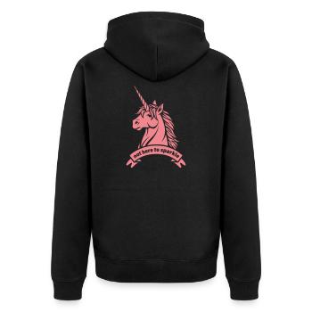 Not Here To Sparkle – Unicorn Statement - Unisex Premium Organic Zip Hoodie - black - Back - Nico (187cm)