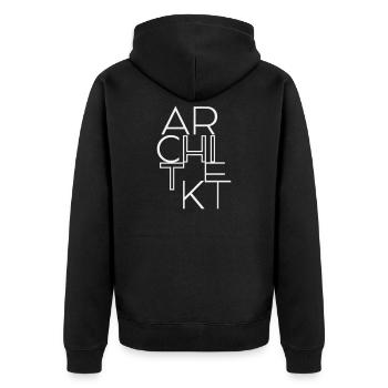 Architekt minimalistisch und Bauhaus inspiriert - Unisex Premium Bio Zip Hoodie - Schwarz - Hinten - Nico (187cm)