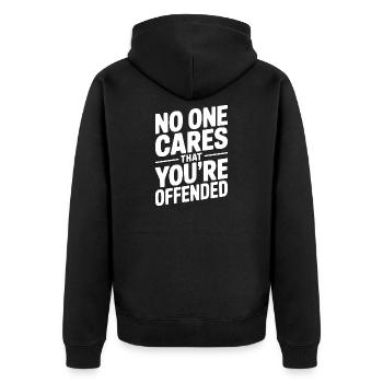 No One Cares That You're Offended - Unisex Premium Organic Zip Hoodie - black - Back - Nico (187cm)