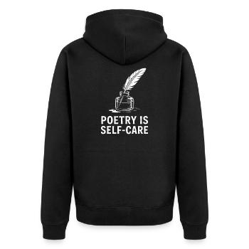 Poetry as Self-Care - Unisex Premium Organic Zip Hoodie - black - Back - Nico (187cm)