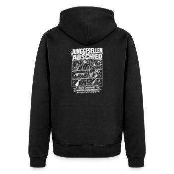 Unverheiratet JGA - Unisex Premium Bio Zip Hoodie - Schwarz - Hinten - Nico (187cm)
