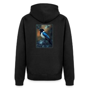 Elstern Elster - Unisex Premium Bio Zip Hoodie - Schwarz - Hinten - Nico (187cm)