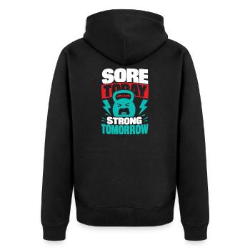 Sore Today Strong Tomorrow Fitness - Unisex Premium Organic Zip Hoodie - black - Back - Nico (187cm)