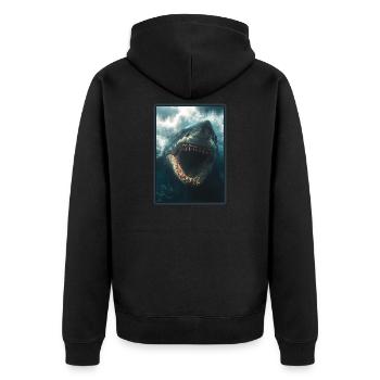 Haie Hai - Unisex Premium Bio Zip Hoodie - Schwarz - Hinten - Nico (187cm)