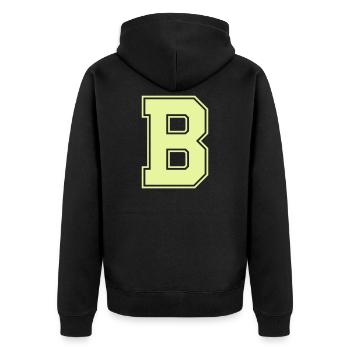 Leuchtendes B im Varsity-Stil - Unisex Premium Bio Zip Hoodie - Schwarz - Hinten - Nico (187cm)