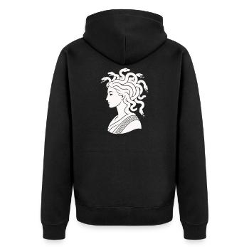 Medusa Kopf mit Schlangen - Unisex Premium Bio Zip Hoodie - Schwarz - Hinten - Nico (187cm)