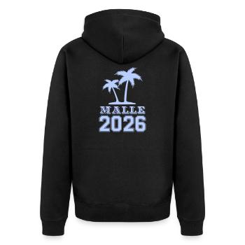 Malle Palmen 2026 - Unisex Premium Bio Zip Hoodie - Schwarz - Hinten - Nico (187cm)