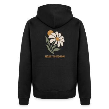 Bloom Daisy Botanischer Wappen - Unisex Premium Bio Zip Hoodie - Schwarz - Hinten - Nico (187cm)