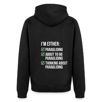 I'm Either Paragliding About To Go Thinking About - Unisex Premium Bio Zip Hoodie - Schwarz - Hinten - Nico (187cm)