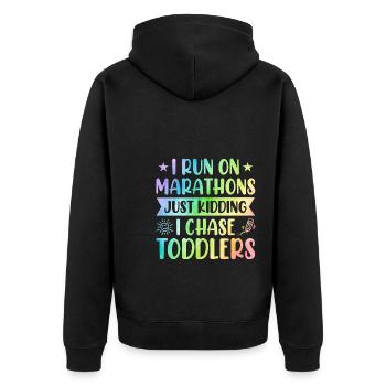 I Run Marathons Just Kidding I Chase Toddlers Baby - Unisex Premium Bio Zip Hoodie - Schwarz - Hinten - Nico (187cm)