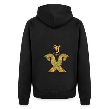 pferdegiebel e 95 y - Unisex Premium Bio Zip Hoodie - Schwarz - Hinten - Nico (187cm)