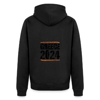 Greece 2024 Spruch - Unisex Premium Bio Zip Hoodie - Schwarz - Hinten - Nico (187cm)