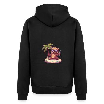 Bär Sommer Strand Comic - Unisex Premium Bio Zip Hoodie - Schwarz - Hinten - Nico (187cm)