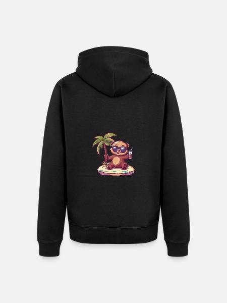 Bear Summer Beach Comic - Unisex Premium Organic Zip Hoodie - black