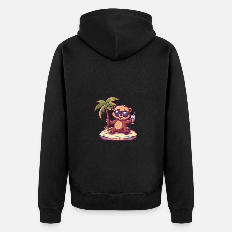 Bear Summer Beach Comic - Unisex Premium Organic Zip Hoodie - black