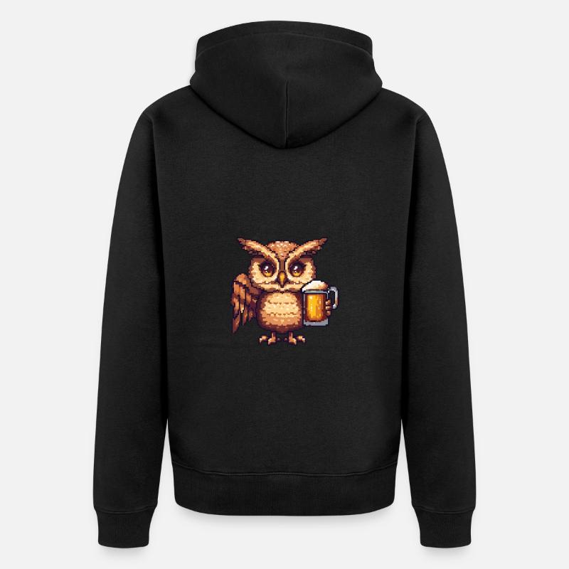 Eule Bier Pixel - Unisex Premium Bio Zip Hoodie - Schwarz