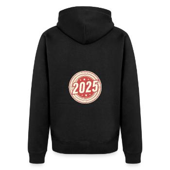 2025 jahr - Unisex Premium Bio Zip Hoodie - Schwarz - Hinten - Nico (187cm)