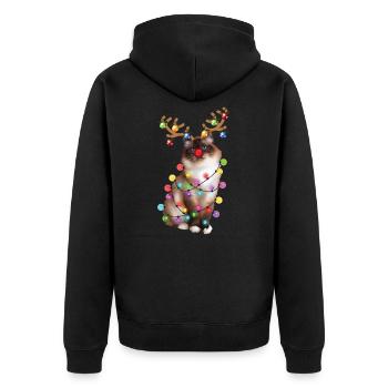 Christmas Birman Cat - Funny Reindeer Xmas Kitty - Unisex Premium Organic Zip Hoodie - black - Back - Nico (187cm)