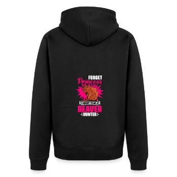 Forget Princess Funny Beaver Hunting Season A - Unisex Premium Bio Zip Hoodie - Schwarz - Hinten - Nico (187cm)