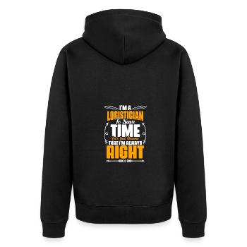 Funny Logistician Humor For Logistics Crew - Unisex Premium Bio Zip Hoodie - Schwarz - Hinten - Nico (187cm)