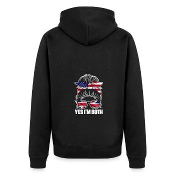 Yes I'm Both American British Messy Bun For - Unisex Premium Bio Zip Hoodie - Schwarz - Hinten - Nico (187cm)