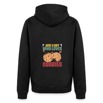 Just A Boy Who Loves Retro Cookies A Cookie Fan - Unisex Premium Bio Zip Hoodie - Schwarz - Hinten - Nico (187cm)