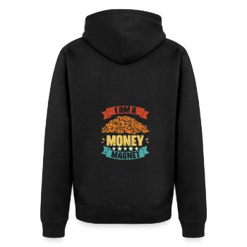 Vintage I Am A Money Magnet Positive Thinker - Unisex Premium Bio Zip Hoodie - Schwarz - Hinten - Nico (187cm)