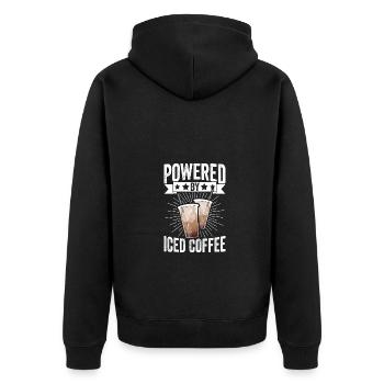 Funny Powered By Iced Coffee Caffeine Brewer Iced - Unisex Premium Bio Zip Hoodie - Schwarz - Hinten - Nico (187cm)