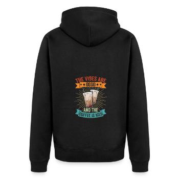 Vintage Les vibrations sont bonnes et le café est glacé - Veste à capuche bio Premium Unisexe - noir - Dos - Nico (187cm)