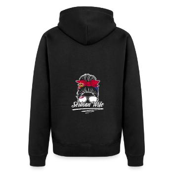 Awesome Serbian Wife Messy Bun A Srbija Lover - Unisex Premium Bio Zip Hoodie - Schwarz - Hinten - Nico (187cm)
