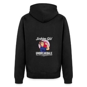 Awesome Serbian Girl Unbreakable For A Srbija - Unisex Premium Bio Zip Hoodie - Schwarz - Hinten - Nico (187cm)
