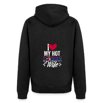 Awesome I Love My Hot Serbian Wife For Srbija - Unisex Premium Bio Zip Hoodie - Schwarz - Hinten - Nico (187cm)