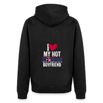 Awesome I Love My Hot Serbian Boyfriend For A - Unisex Premium Bio Zip Hoodie - Schwarz - Hinten - Nico (187cm)