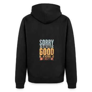 Vintage Introverts I'm Not Really Good At Acting - Unisex Premium Bio Zip Hoodie - Schwarz - Hinten - Nico (187cm)