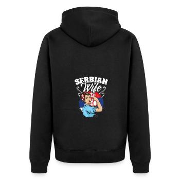Serbian Wife Unbreakable Woman Vintage Serbia - Unisex Premium Bio Zip Hoodie - Schwarz - Hinten - Nico (187cm)