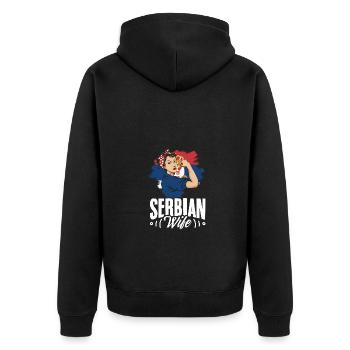 Serbian Wife Srbija's Unbreakable Woman Serbia - Unisex Premium Bio Zip Hoodie - Schwarz - Hinten - Nico (187cm)
