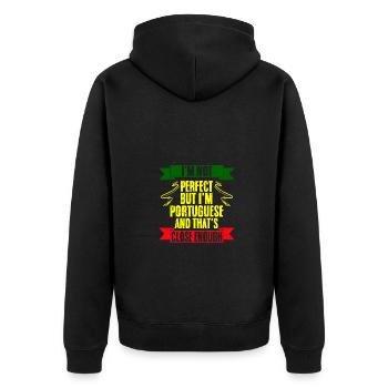 I'm Not Perfect But I'm Funny Portuguese For - Unisex Premium Bio Zip Hoodie - Schwarz - Hinten - Nico (187cm)
