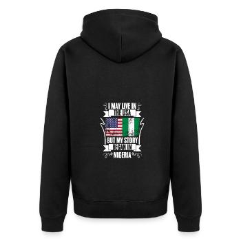Je vis peut-être aux États-Unis, mais mon histoire commence en - Veste à capuche bio Premium Unisexe - noir - Dos - Nico (187cm)