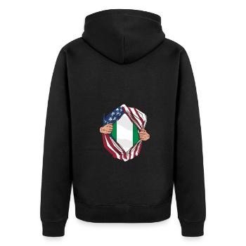 Awesome American Raised With Nigerian Roots Flag - Unisex Premium Bio Zip Hoodie - Schwarz - Hinten - Nico (187cm)