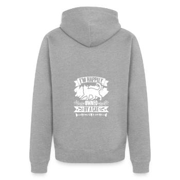 Funny I'm Happily Owned By A Cat For A Cat Owner - Unisex Premium Organic Zip Hoodie - heather grey - Back - Nico (187cm)