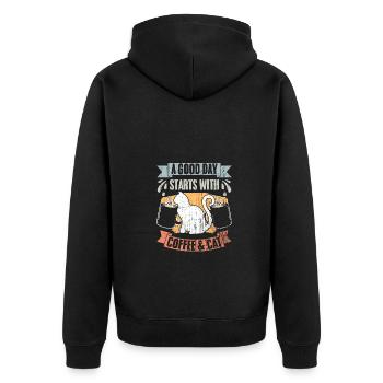 Vintage A Good Day Starts With Coffee And Cat - Unisex Premium Bio Zip Hoodie - Schwarz - Hinten - Nico (187cm)
