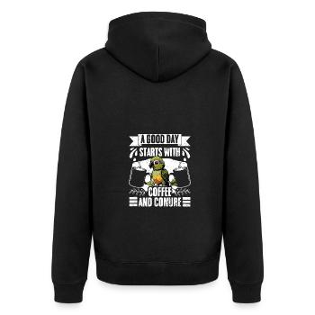 A Good Day Starts With Coffee Funny Caffeinated - Unisex Premium Bio Zip Hoodie - Schwarz - Hinten - Nico (187cm)