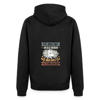 Never Underestimate An Old Woman Retro Ballroom - Unisex Premium Bio Zip Hoodie - Schwarz - Hinten - Nico (187cm)