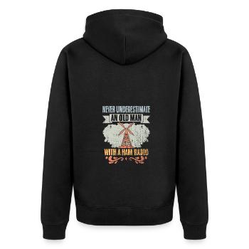 Never Underestimate An Old Man Retro Amateur Radio - Unisex Premium Organic Zip Hoodie - black - Back - Nico (187cm)