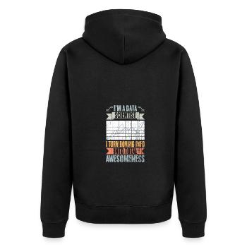 Retro Data Scientist Turn Boring Info Into Total - Unisex Premium Bio Zip Hoodie - Schwarz - Hinten - Nico (187cm)