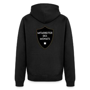 MITARBEITER DES MONATS - Unisex Premium Bio Zip Hoodie - Schwarz - Hinten - Nico (187cm)