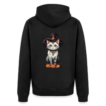 Hexen Katze Halloween Magie Cartoon - Unisex Premium Bio Zip Hoodie - Schwarz - Hinten - Nico (187cm)