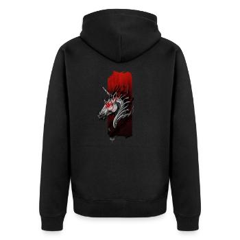Schattengelassenheit: Dunkles Einhorn - Unisex Premium Bio Zip Hoodie - Schwarz - Hinten - Nico (187cm)