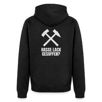 Hasse Lack Gesoffen? Ruhrpott Schlägel Und Eisen - Unisex Premium Bio Zip Hoodie - Schwarz - Hinten - Nico (187cm)